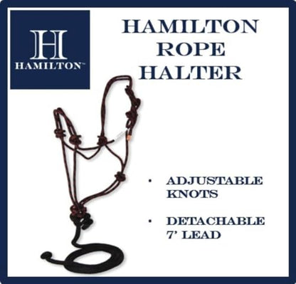 Hamilton Quality Rope Horse Halter and Detachable 7' Lead, Average Adult Horse, 800-1100 lbs, Black/Wine Weave - color: Black/Wine