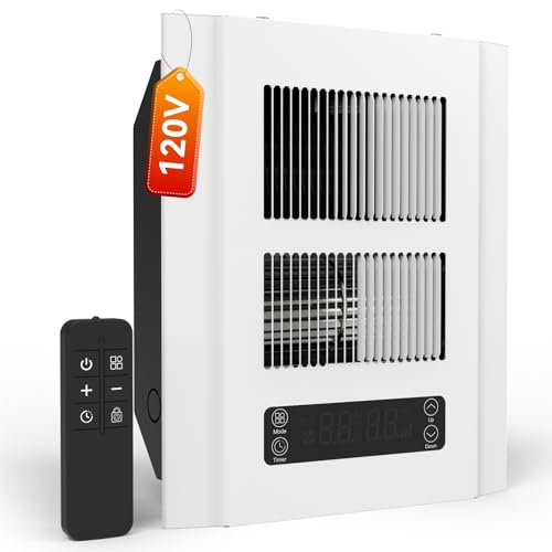 Electric Wall Heater for Indoor Use, 120V Wall Heater with Thermostat and Remote, 3 Heating Modes, 9H Timer, Child Lock, Overheat Protection, Suitable for Bathroom, 1500/750 Watt, Hardwired - color: White