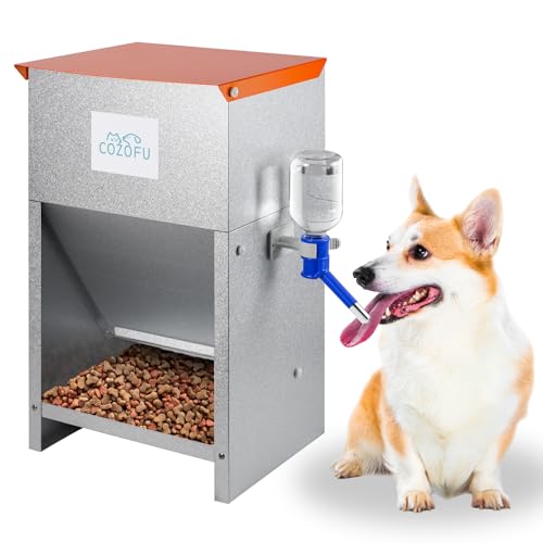 Automatic Gravity-Fed Dog Feeder with Water Bowl - Galvanized Steel Indoor/Outdoor Pet Food Station - 25lb Heavy-Duty Kibble Dispenser for All Dog Sizes - color: Deep Orange(25LB)(Kettle)