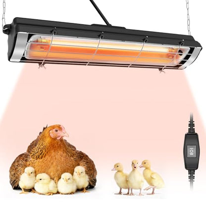 Chicken Coop Heat Lamp, 300W Brooder Heater for Chicks, Carbon Fiber Bulb Heater with 2-Level Temp, 6.6ft Cord UL Passed Adjustable Hanging Height, Livestock Indoor Warmer