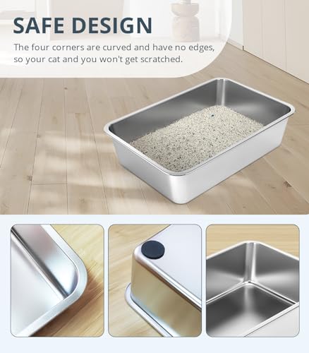 WENBOKMIN Stainless Steel Cat Litter Box, 4in Shallow Litter Box for Senior Cats and Kittens, Extra Large Metal Litter Pan Nonstick Odor Control Anti-Corrosion - size: 24" L x 16" W x 4" H