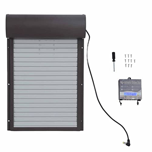 generic Automatic Chicken Hen Door with Timer, Battery Metal and Plastic Curtain Door for Poultry Safety, Rusty with LED Display for