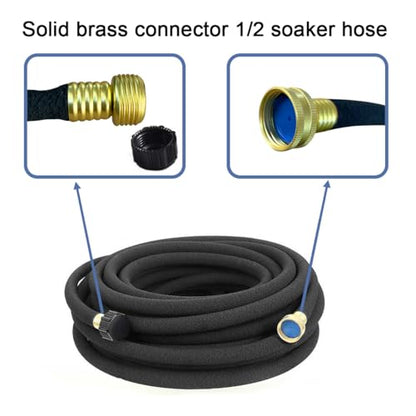 Soaker Hose 1/2" 100ft Rubber Garden Soaker Hoses Kit, Water Seeper Round Drip Hose, Heavy Duty Drip Irrigation Hose For Vegetable, Lawn, Plants and Trees Watering - size: 1/2inch 100ft Brass