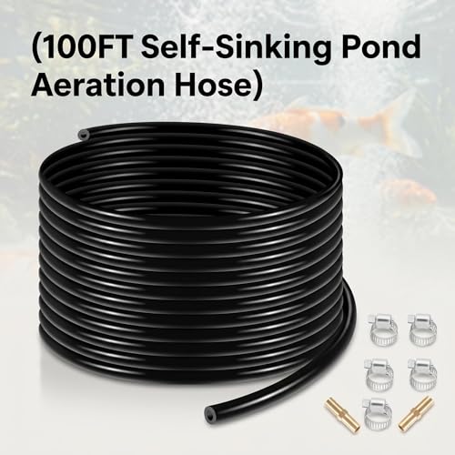 Self-Sinking Pond Hose, 100ft Weighted Pond Aerator Tubing, 3/8 Inch Self Sinking Aeration Hose Kit with 4 Copper Menders and 8 Stainless Steel Clamps for Lake Aquaculture Aeration - size: 3/8" id - 100ft
