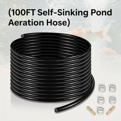 Self-Sinking Pond Hose, 100ft Weighted Pond Aerator Tubing, 3/8 Inch Self Sinking Aeration Hose Kit with 4 Copper Menders and 8 Stainless Steel Clamps for Lake Aquaculture Aeration - size: 3/8" id - 100ft