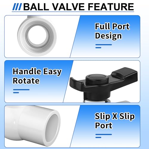 1 inch PVC Ball Valve, 2pcs Slip PVC Shut Off Water Valves with Double Socket Full Flow Port, Schedule 40 Plastic Control Valve, Using for Commercial、Swimming Pool, Irrigation System - size: 1 Inch