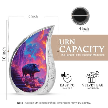 Large Pig Urn for Human Ashes Adult - 10 Inch, 5 Combo Purple Cloud Cremation Ashes Container - 4 Memorial Keepsake Urn for Mom and Dad - Burial Urns Cremated Remains - color: Pig Teardrop Urn - 9