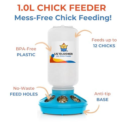Lil'Clucker 1L Chick Feeder, 1.5L Chicken Waterer - No Leakage Chick Feeder and Waterer Kit, Durable Chicken Water Feeder, Chicken Feeder and Waterer Set, Poultry Waterer (Blue) - color: Blue