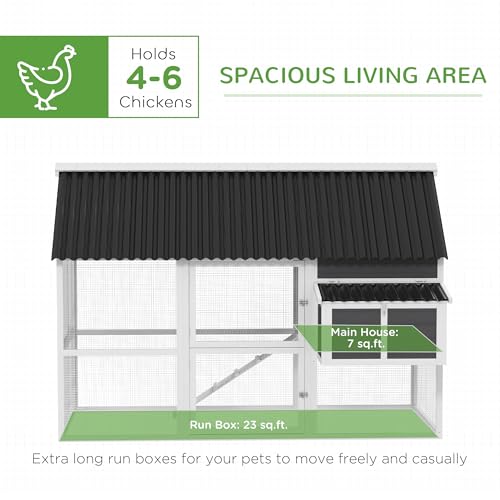 PawHut Chicken Coop with Run, Large Wooden Chicken House with 2 Nesting Boxes, 2 Roosting Bars, Ramp & Tray, Hen House Poultry Cage for 4-6 Chickens, 69" W x 84" x 59"