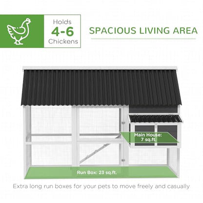 PawHut Chicken Coop with Run, Large Wooden Chicken House with 2 Nesting Boxes, 2 Roosting Bars, Ramp & Tray, Hen House Poultry Cage for 4-6 Chickens, 69" W x 84" x 59"