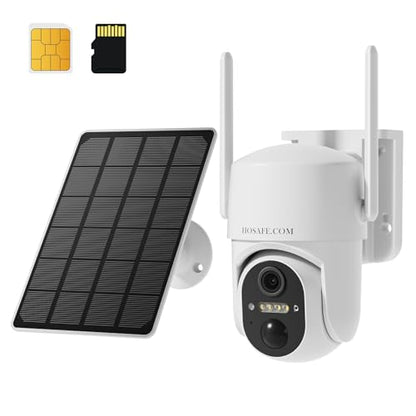 HOSAFE.COM 4G LTE Cellular Solar Security Camera Wireless Outdoor, Free Cloud Storage, No WiFi Security Camera, 64GB SD Card (2X Storage Than 32G), PIR Motion Sensor, Built-in SIM Card for Barn Farm