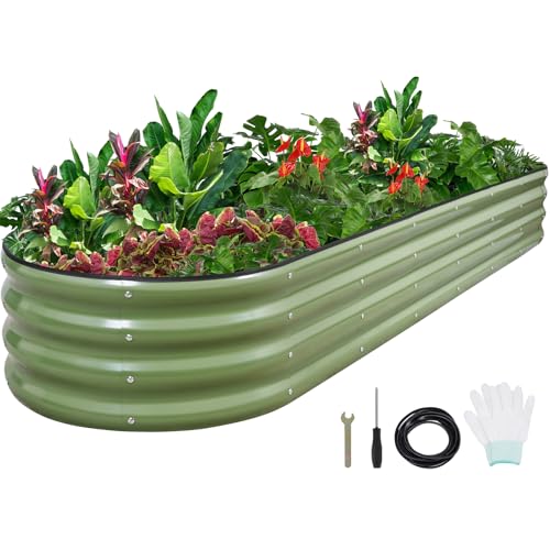 1MORE Galvanized Raised Garden Bed- Planter Garden Boxes Outdoor, Raised Beds for Gardening,8x2x1ft Metal Garden Bed Kit for Vegetables Flower, Planter Raised Beds with Tools.Green - color: Green, size: 8×2×1ft（1pcs）