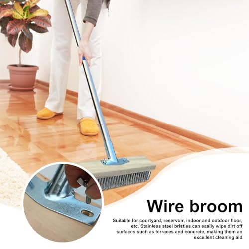 Stainless Steel Wire Scrub Brush with Long Handle, 63'' Heavy Duty Stiff Metal Bristle Scrubber Broom, Moss Remover Wire Cleaning Brushes, for Rough SurfaceConcrete Floor Patio Garden Garage - size: 30 cm