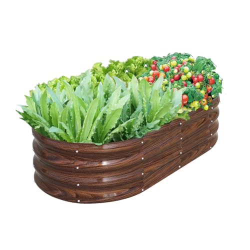 Galvanized Steel Raised Garden Bed, Large Outdoor Metal Planter Box Big Flower Plant pots for Patio Backyard Porch Deck Planting Flowers Vegetables and Herbs (Wood Grain, 4x2x1FT) - color: Wood Grain, size: 4x2x1FT