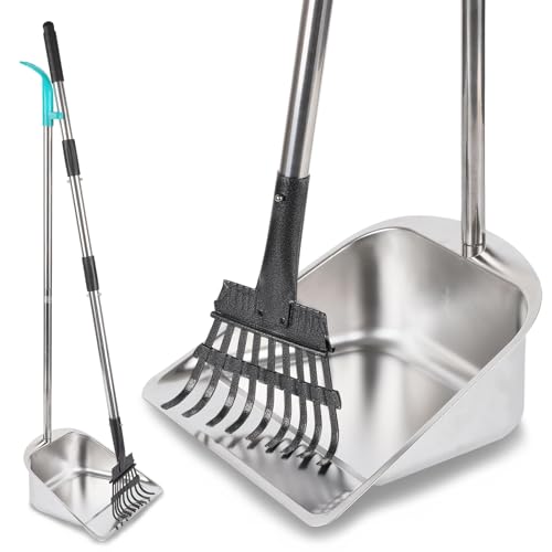 Dog Pooper Scooper for Large Dogs with Large Capacity Tray and 36" Long Handle Rake,Stainless Steel Dog Poop Scooper for Dogs,Heavy Duty Dog Poop Scooper for Yard