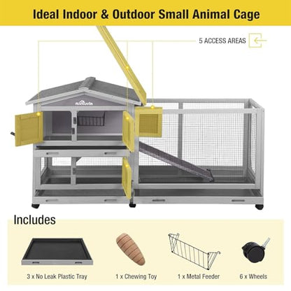 Aivituvin Rabbit Hutch Outdoor Indoor Rabbit Cage Chikcen Coop with Casters Guinea Pig Cage with 3 Deep No Leakage Pull Out Tray,Waterproof Roof - color: Grey