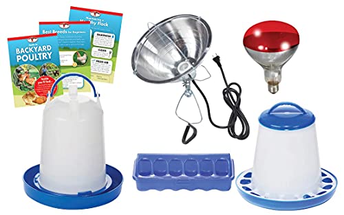 Double-Tuf® Chicken and Poultry Starter Kit | Heat Lamp, Light Bulb, Feeders, Waterer, and Guide Book for Backyard Outdoor Chick Farmers | Backyard Chicken Beginner Supply Kit