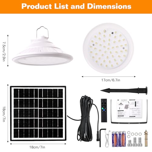 Solar Chicken Coop Light with Timer | Three-Color Dimmable LED, IP66 Waterproof Hanging Ceiling Pendant Light Suitable for Poultry Farms,Coops,Patio,Camping,Garage etc (White) - color: white 1pcs