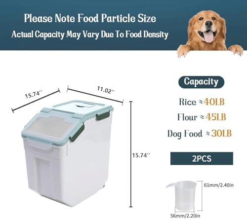 Large Flour Storage Container Bin 50lb, 2Pack Airtight Rice Storage Containers with Wheels Seal Locking Lid, BPA Free with Measuring Cup&Scoop for Flour, Rice, Grain(Green) - color: Green