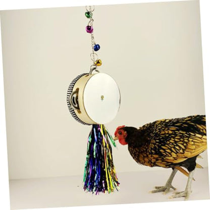 Chicken Mirror Drum Toy for Pets Interactive Rooster Hen Playing Mirror Stainless Steel Hanging Toy for Poultry Fun and Entertainment