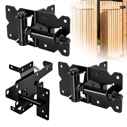 Self Locking Gate Latch and Gate Hinges Set,Gate Hardware Kit for Vinyl and Wood Fence with Installation Screws Heavy Duty 1 Gate Latches 2 Gate Hinges - size: 3.9'4'(L)x 1.57''(W) with 5/8'' eye hole