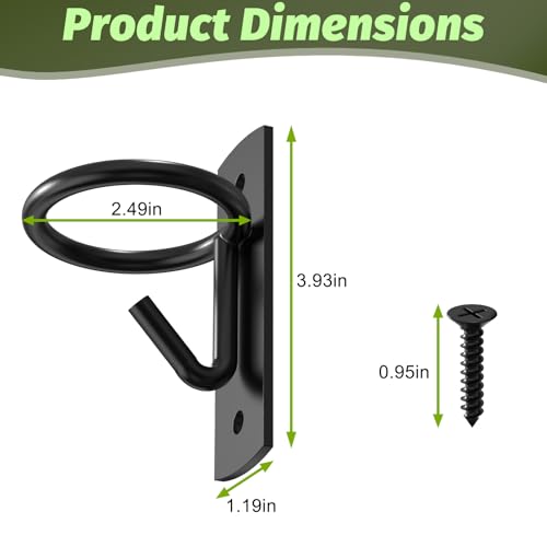 6 Pack Black Metal Bucket Hooks for Horse Stalls, Wall Mount Equestrian Water Feed Bucket Holder Hangers with Installation Screws, Farm Barn Supplies