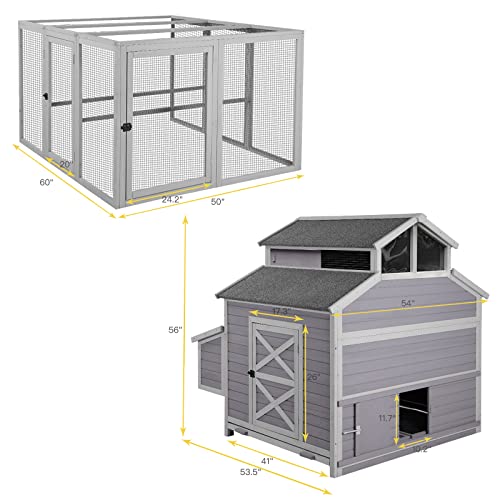 Aivituvin Super Large Outdoor Wooden Chicken Coop Hen House Poultry Cage for 8-10 Hens w/Ramps, Run, Nesting Box, Wire Fence, 115in