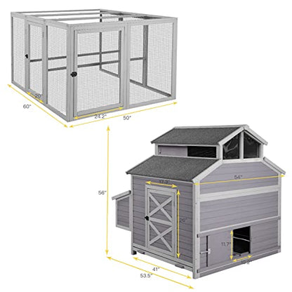Aivituvin Super Large Outdoor Wooden Chicken Coop Hen House Poultry Cage for 8-10 Hens w/Ramps, Run, Nesting Box, Wire Fence, 115in