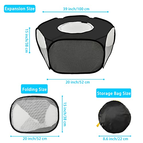 Guinea Pig Playpen, Waterproof Small Animals Playpen with Anti Escape Cover Portable Cat Playpen Breathable Indoor/Outdoor Yard Exercise Cage Tent for Hamster Puppy Chinchillas Rabbits(Black)