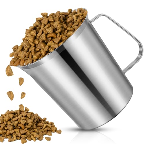 3 Cup Dog Food Scoop 304 Stainless Steel Dog Food Measuring Cups for Cat or Bird Pet Foods, Injection Molded and Dishwasher Safe (3 Cups) - size: 3 Cup