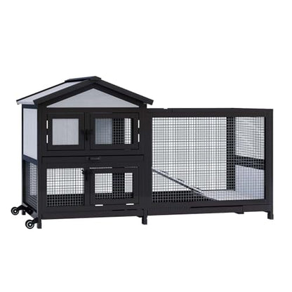 Uoyotar 57" Indoor Rabbit cage,Rabbit Hutch Bunny Cage Outdoor Guinea Pig Cage Small Chicken Coop with 2 Wheels with Bedding, Pull Out Tray no Leak,Waterproof Roof,2 Story Solid - size: 58.0"L x 22.1"W x 32.4"H