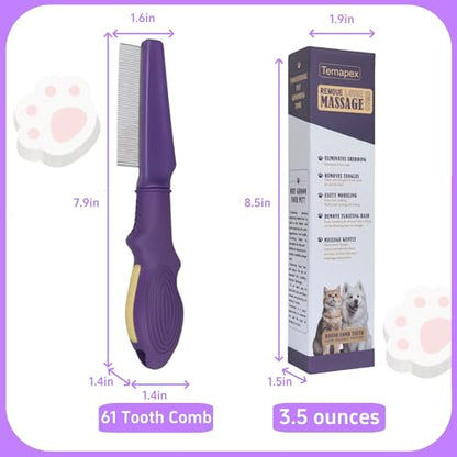 Pet Flea Comb for Dogs & Cats,Removes Tangles & Flea, Tear Stain Removal, Stainless Steel Metal Teeth, Non-slip & Anti-static Rubber Handle, Safe & Gentle Pet Grooming Comb - size: Pet Flea Comb