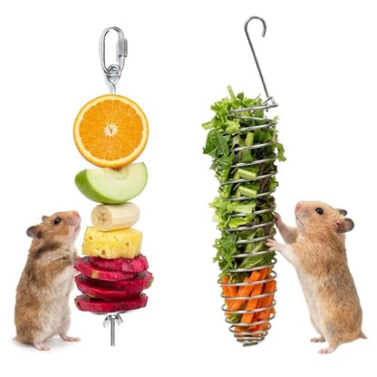 2Pcs Rat Enrichment Toys,Bird Cage Food Fruit Vegetable Holder,304 Stainless Steel Foraging Toy,Fancy Mice Cage Accessories Puzzle Toy,Hanging Rodent Toys Slow Feeder,Bird Foraging for Parakeet