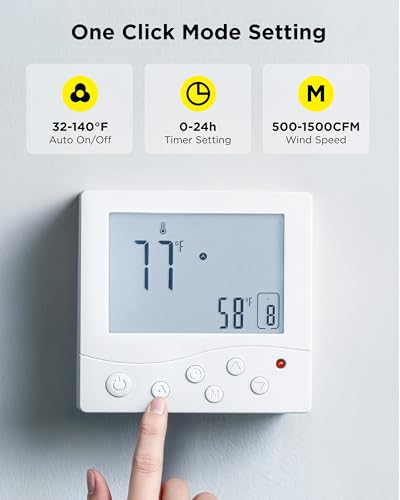 InoKraft Shutter Exhaust Fan with Wireless Control Panel, 12'' Wall Mount Attic Fan with Temperature Controller, 1500 CFM, 8-Speed Adjustable, Ventilation for Attic, Garage, Greenhouse, Chicken Coop - size: 12"