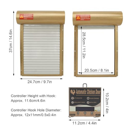Automatic Chicken Coop Door, Solar Powered Timer Control with LED Display for Poultry Safety Duck Goose Farm, Metal Plastic Construction (Gold) - color: Gold