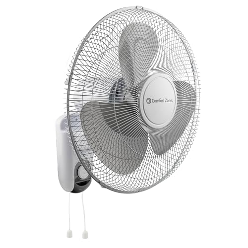 Comfort Zone Oscillating Wall Mount Fan with Adjustable Tilt, 16 inch, 3 Speed, Metal Grille, 90 Degree Oscillation, Airflow 14.07 ft/sec, Ideal for Home, Bedroom, Gym & Office, CZ16W - style: 16" Standard