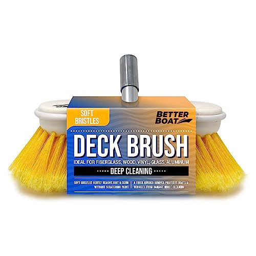 Soft Boat Deck Brush, Heavy-Duty Marine Brush Head, 8" Bristle with Bumper, 3/4" Thread Handle, for RV, Truck, and Auto Cleaning