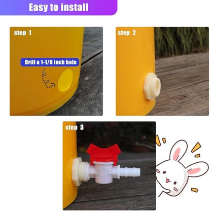 4pcs Rabbit Watering System Bucket Connector Kit to ID 5/16" Hose,Poultry Watering Equipment, Animal Water Dispenser,Includes Bulkhead Fitting, Barb Ball Valve and Mesh Washer (A)