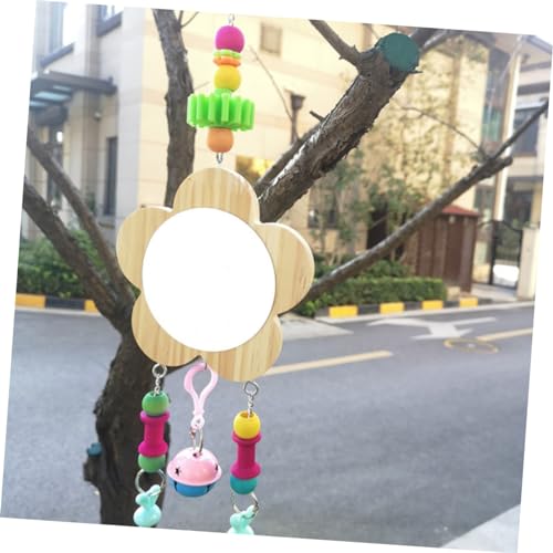 Wooden Chicken Mirror Toy Bells Hanging Mirror for Chicken Coop Fun and Play Promotes Intellectual Development and Healthy Growth Accessories