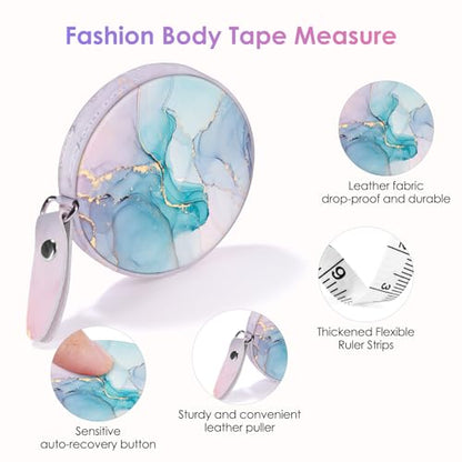 Two-Piece Sewing Tape Measure，Colour Printed Small Retractable Soft Measuring Tape for Tailor Cloth Fabric Body Measurements. - color: Marble Three
