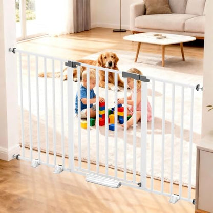 41'' Extra Tall Pet Gate for Large Dogs 54.7-63.0'' Wide Indoor No Jumping Over, Heavy Duty Puppy Baby Gate for Doorways, Pressure Mounted Metal Gate for Child Toddler (White) - size: 55-63.0'' Wide