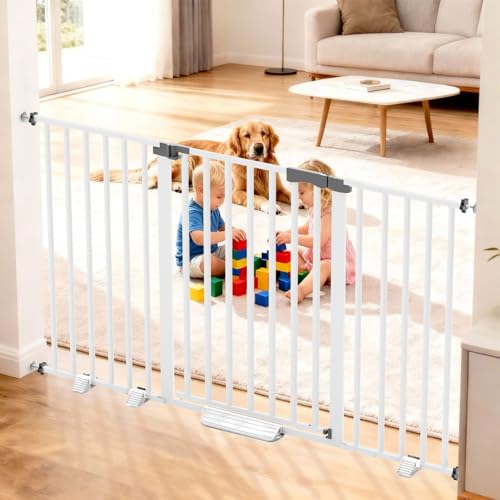 41'' Extra Tall Baby Gate for Large Dogs Pets Indoor No Jumping Over, 30-49.2'' Wide Heavy Duty Puppy Gate for Doorways, Pressure Mounted Metal Gate for Child Toddler No Tools Needed(White) - size: 30''-49.2''Wide