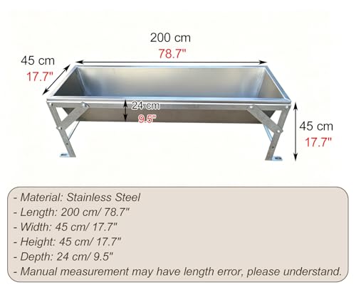 Anti-waste Livestock Hay Feeder, High Capacity Pasture Feeding Equipment for Poultry, Pasture Horse Trough with Stainless Steel Bracket(200x45xH45cm/78.7x17.7x17.7in) - size: 200x45xH45cm/78.7x17.7x17.7in