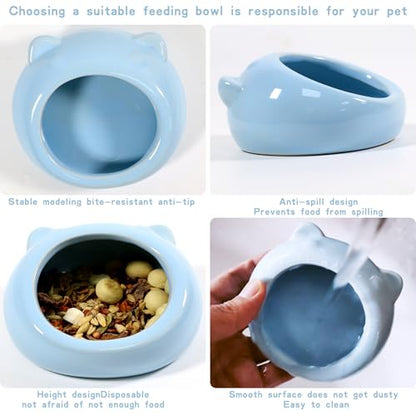 Ceramic Small Pet Hamster Food Bowl – Spill-Proof Guinea Pig & Hedgehog Dish – Durable, Easy to Clean, Non-Tip Design for Small Pets (Blue) - color: Blue