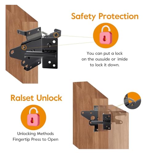 HOME MASTER HARDWARE Heavy Duty Self-Locking Gate Latch for Wooden Fence, Post Mount Automatic Gate Lock, Fence Gate Latch for Pool/Outdoor Garden/Vinyl, Black Finish