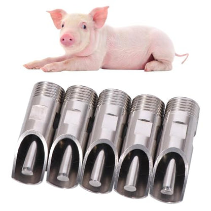 5pcs 1/2" Stainless Steel Livestock Pig Drinking Water Equipment Faucet Pig Nipple Drinker for Sows Piglets Drinking
