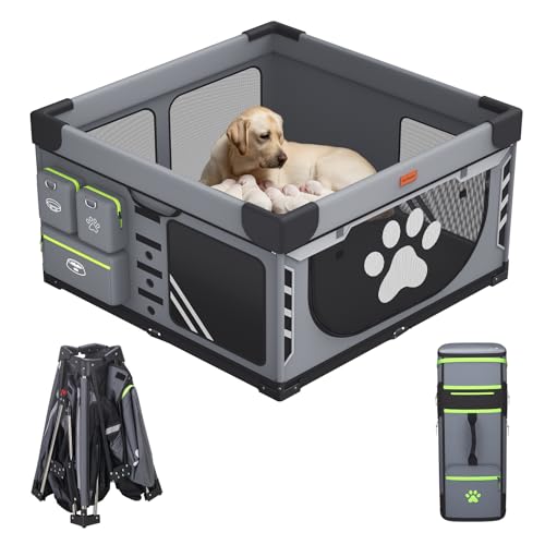 Loobani Foldable Dog Playpen Indoor/Outdoor,1 Min Setup Whelping Box, 690D Oxford Fabric & Reinforced Steel/Iron Frame, Portable Puppy Playpen with Rugged Carry Bag for Home &Travel-43.3"x43.3"x27.1" - color: Gray