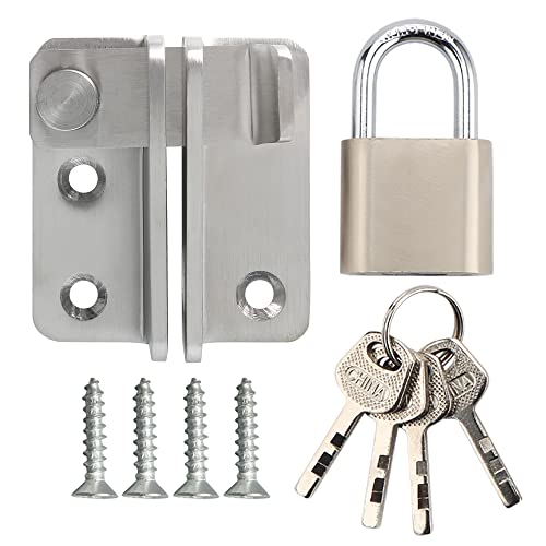 Alise Flip Latch Gate Latches Set with Padlock,Slide Bolt Latch Safety Door Lock Catch for Barn Cabinet Pet Cage Garden Bathroom Garage Window Sliding Door,Heavy Duty Stainless Steel Brushed - color: Brushed Nickel, size: Large Size
