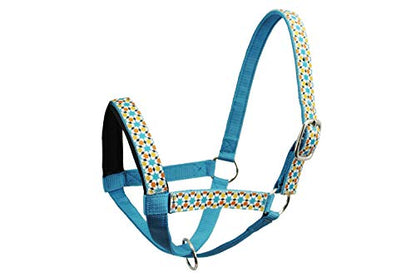Double Layer Heavy Duty Padded Overlay Printed Nylon Cow Halter - 6 Month Warranty - color: Geometric / Hurricane Blue, size: Large (Cow)