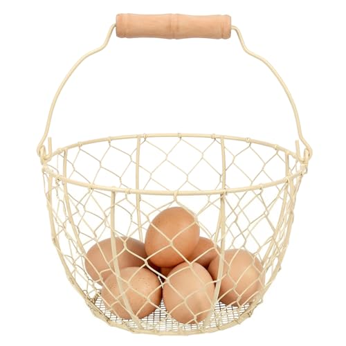 Egg Basket With Handle,Wire Egg Basket for Gathering Fresh Eggs, Round Egg Collecting Basket for Farm,Vintage Style Chicken and Duck Eggs Basket Egg Countertop Storage Container Holder ﻿(White) - color: white